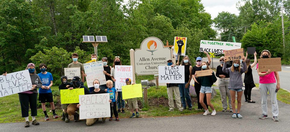 People gathered in front of the church for Black Lives Matter demonstrations in 2020.