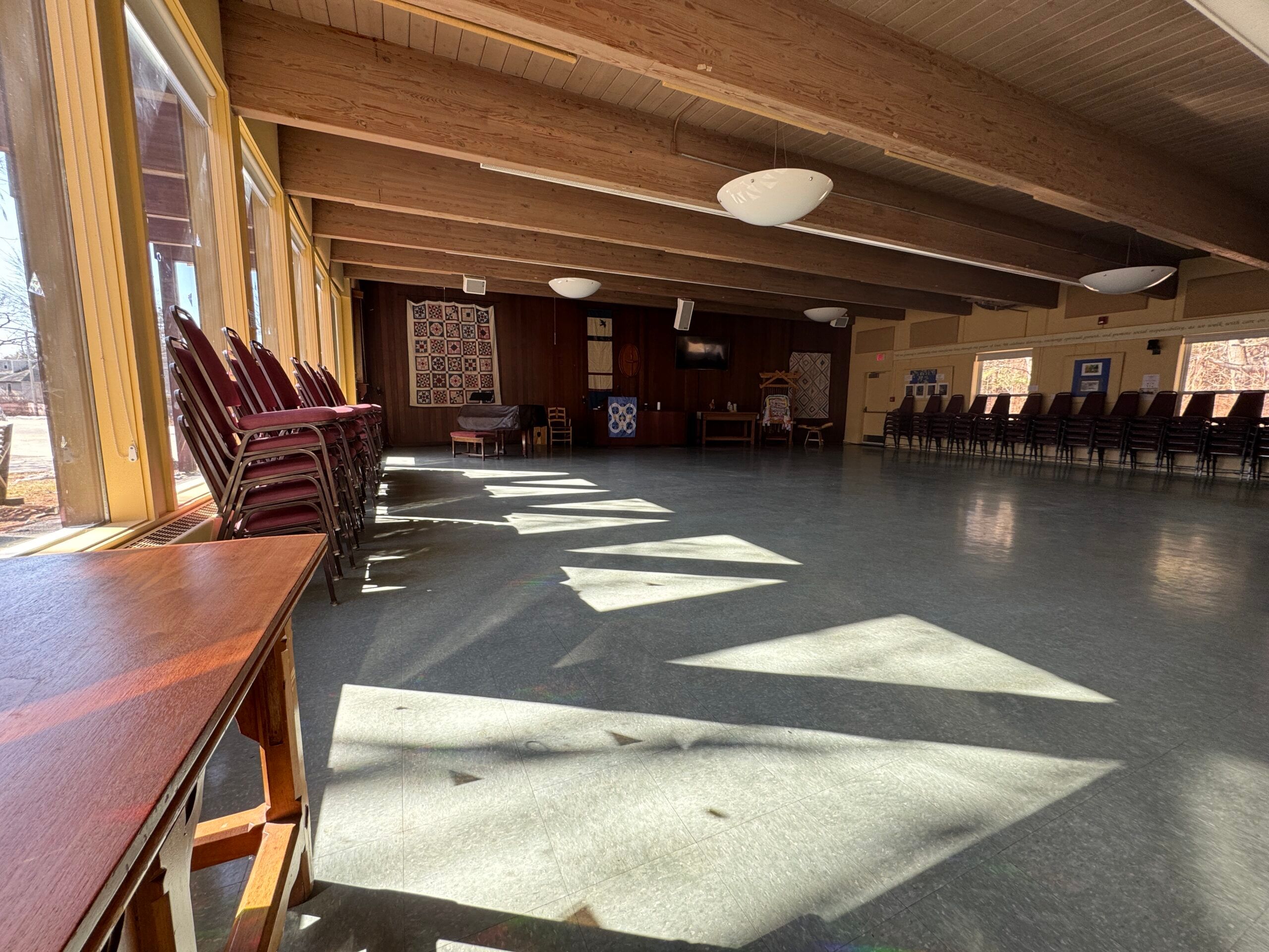 The A2U2 sanctuary, with its glass wall and beamed cedar ceiling