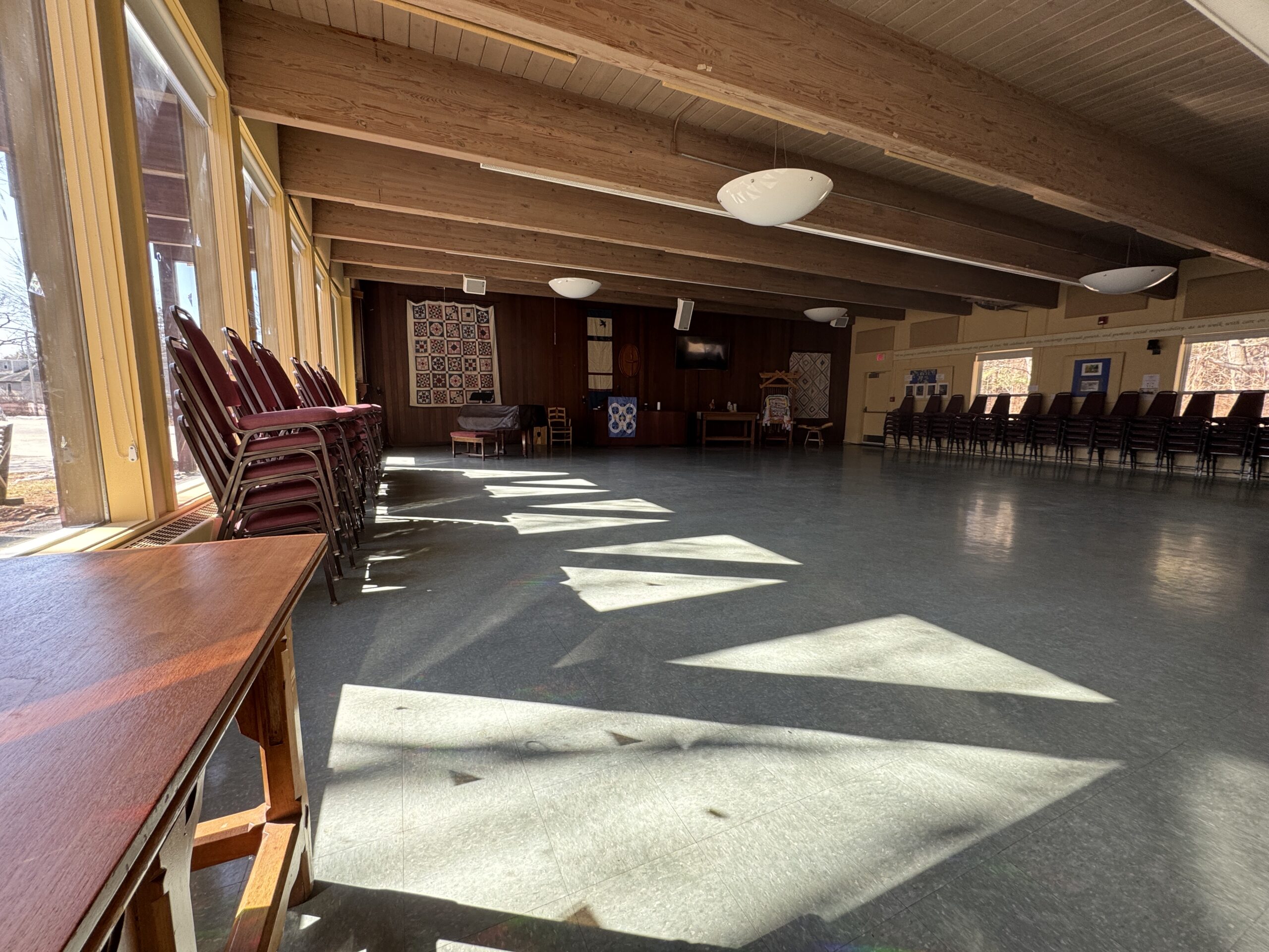 The A2U2 sanctuary, with its glass wall and beamed cedar ceiling